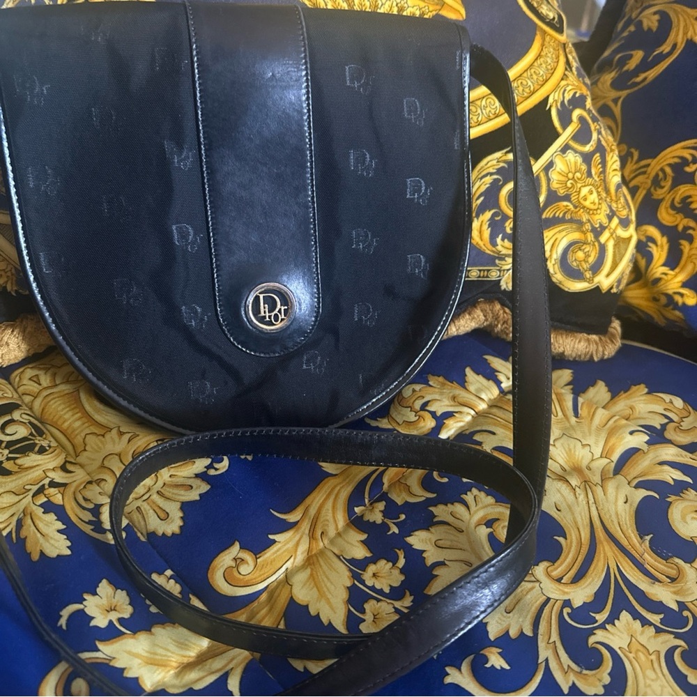 Dior Black Saddle Crossbody Bag with Gold Logo